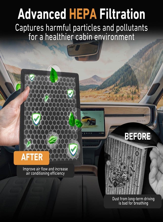 EveryAmp Cabin Air Filter Replacement HEPA with Activated Carbon - Compatible with Rivian R1T & R1S Gen1 & Gen2 Vehicles 2022 2023 2024 2025 2026 - Image 2